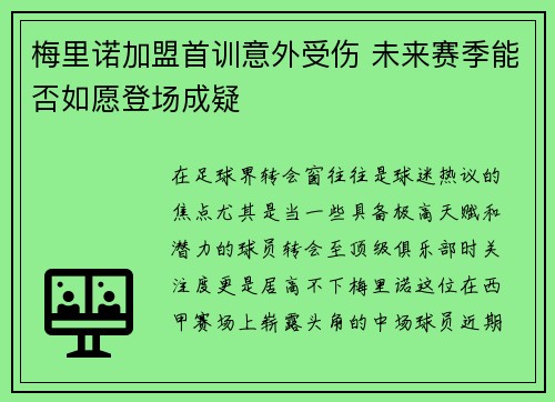 梅里诺加盟首训意外受伤 未来赛季能否如愿登场成疑