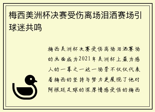 梅西美洲杯决赛受伤离场泪洒赛场引球迷共鸣